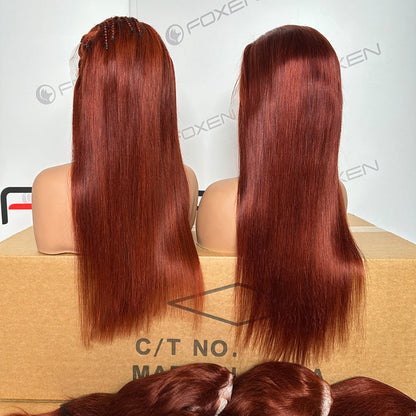 Custom reddish brown straight wigs wholesale