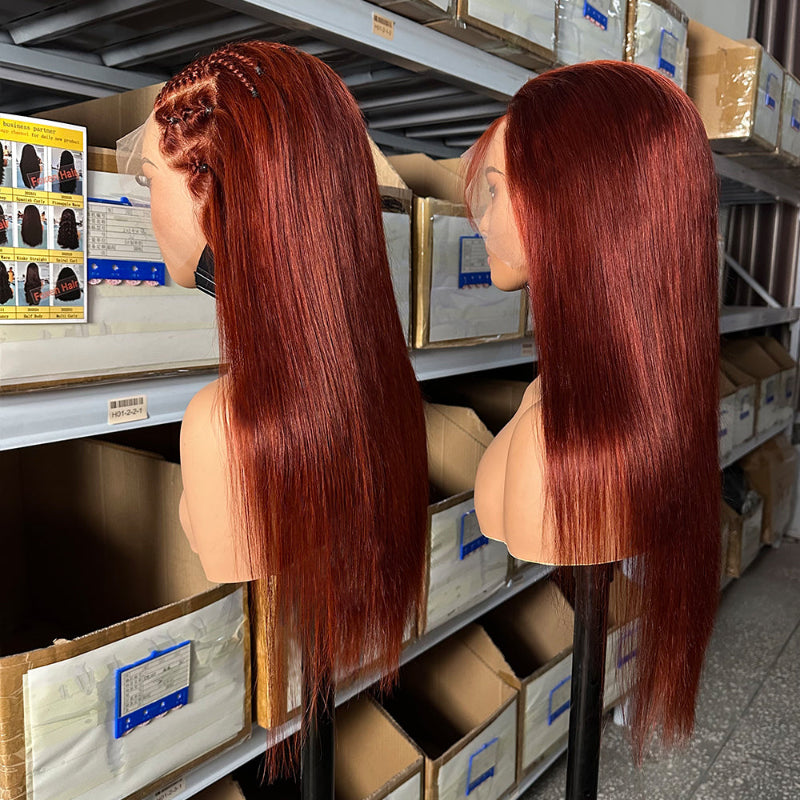180% density reddish brown straight wigs