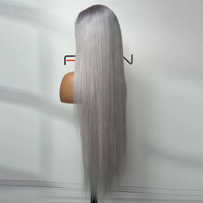 Custom label grey straight long 13*4 lace frontal wigs wholesale