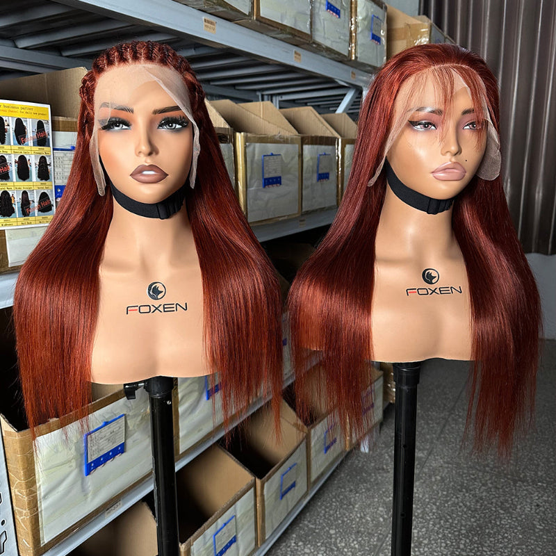100% human hair reddish brown straight wigs