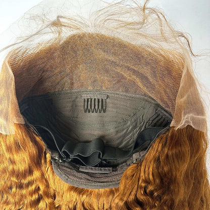 350# ginger color cuticle-aligned Burmese curly wig