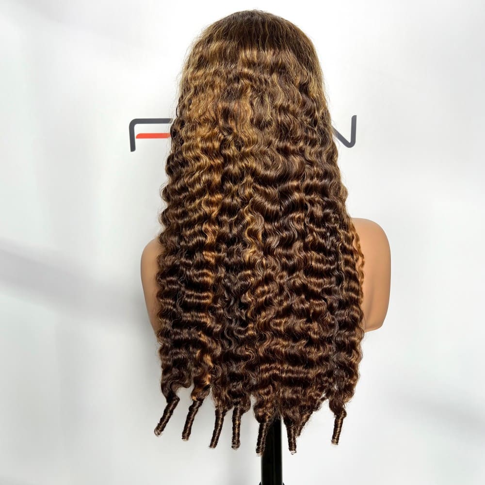 Foxen Remy Hair 13x4 Lace Frontal Wig 180% Density P4/27 Ombre Burmese Curly Wholesale