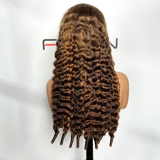 Foxen Remy Hair 13x4 Lace Frontal Wig 180% Density P4/27 Ombre Burmese Curly Wholesale