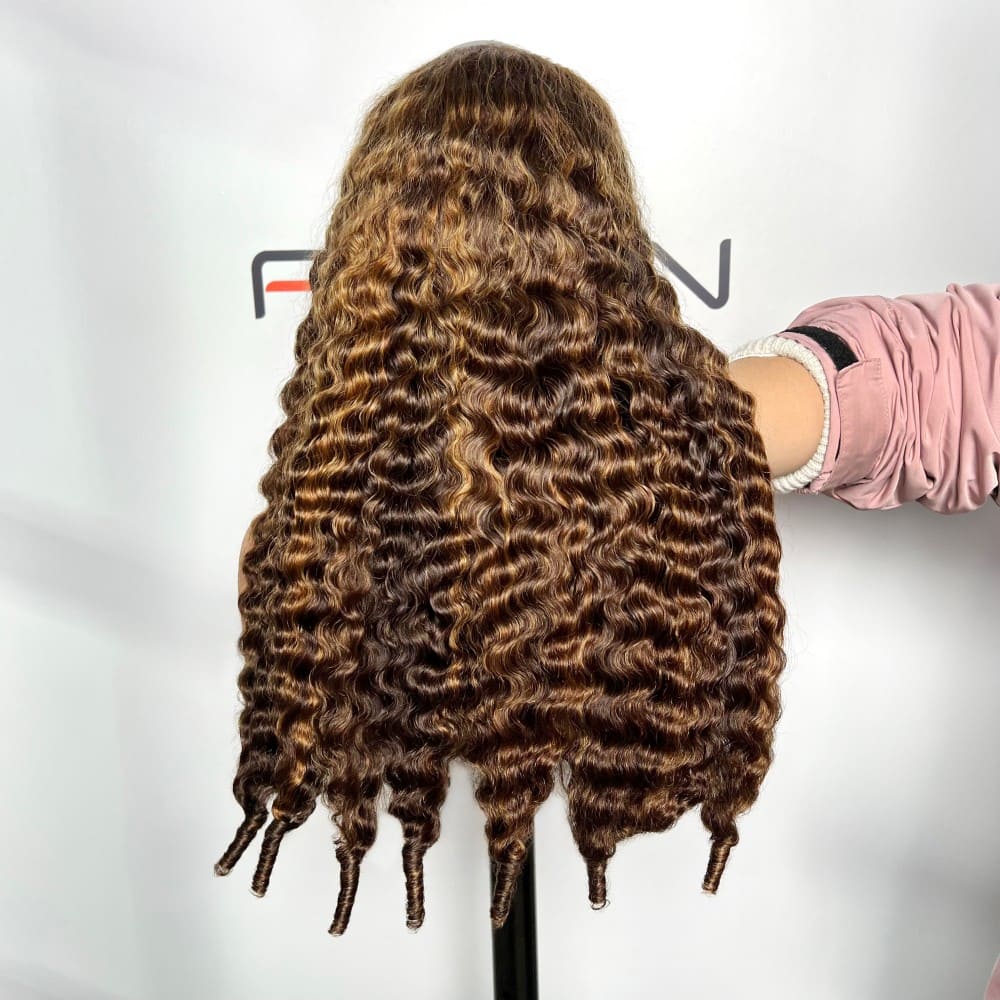 Wholesale Foxen Cuticle Aligned 180% Density Burmese Curly Wig 13x4 Lace P4/27 Ombre