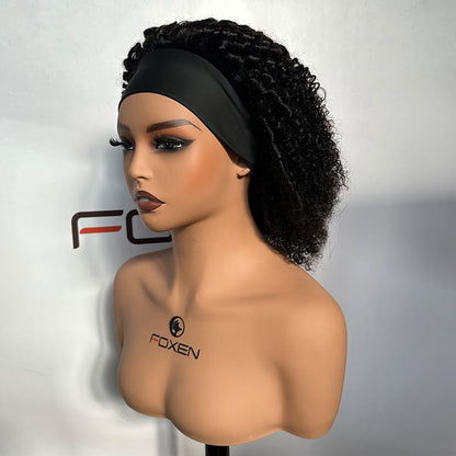 100% Real Human Hair Natural Black Curly Headband Wigs | Salon and Retail Wholesale