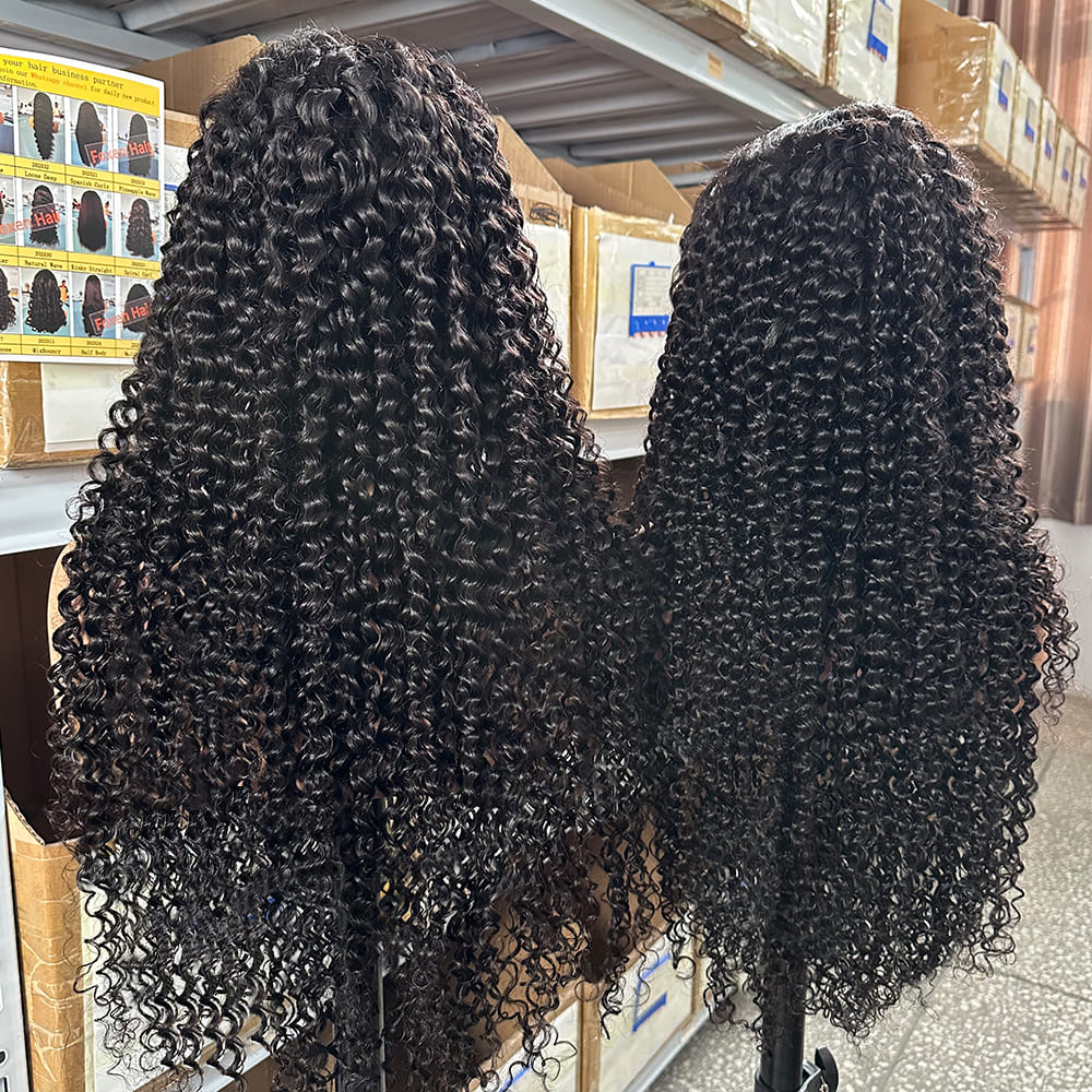 Bulk natural color pineapple curl human hair closure wigs for salons