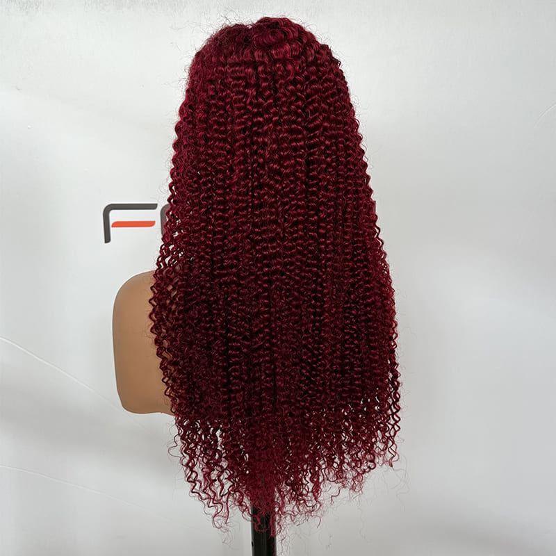 13x6 lace wig curly hair burgundy 24 inch pre bleached knots	