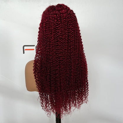 13x6 lace wig curly hair burgundy 24 inch pre bleached knots	