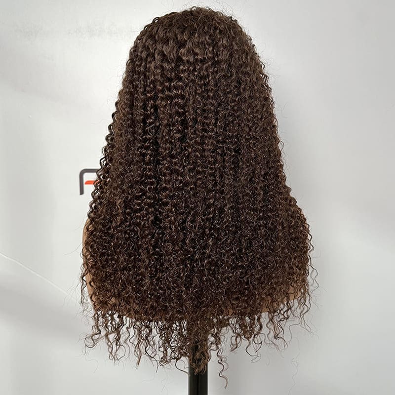 wholesale 5x7 HD lace 4# brown kinky curly wig for resellers