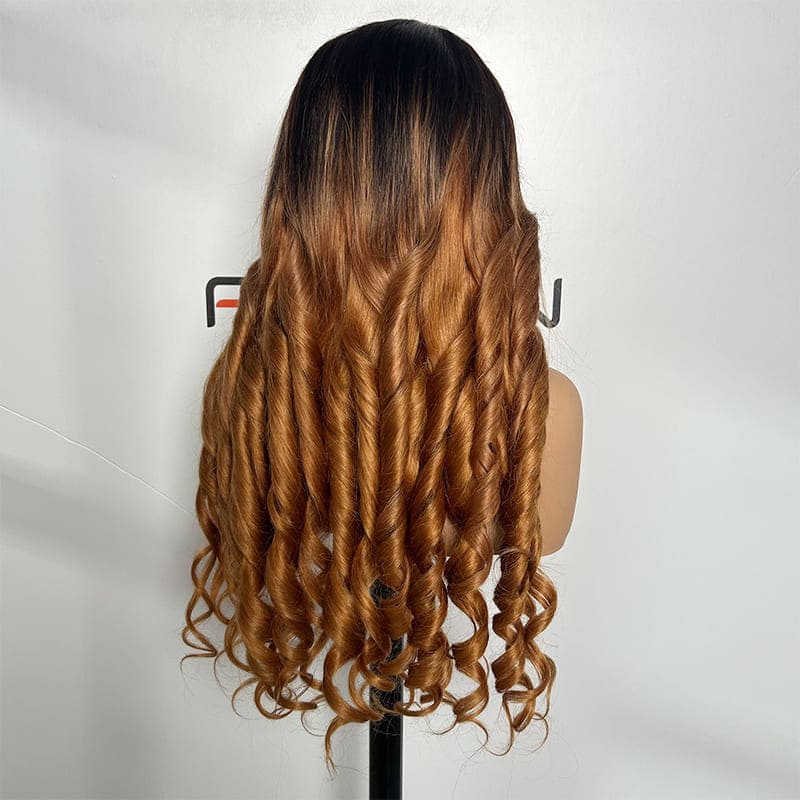 glueless 6x6 lace custom black brown ombre bouncy curly human hair wig wholesale