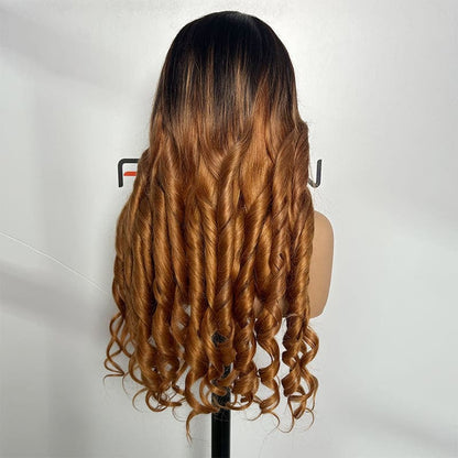 glueless 6x6 lace custom black brown ombre bouncy curly human hair wig wholesale