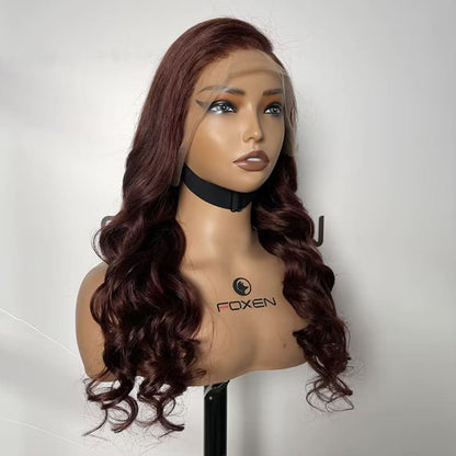 13x5 C part lace wig red 200% density thick