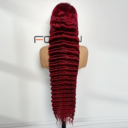 bug# burgundy deep wave 13x5 lace frontal wigs