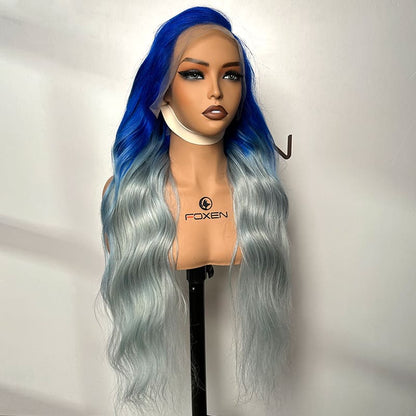 13x4 lace frontal wig factory price for 200% density blue hair