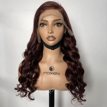 pre-plucked 13x5 red wave wig C part 24 inch