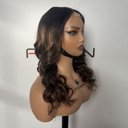 pre-plucked 2x6 highlight wave wig middle part 20 inch