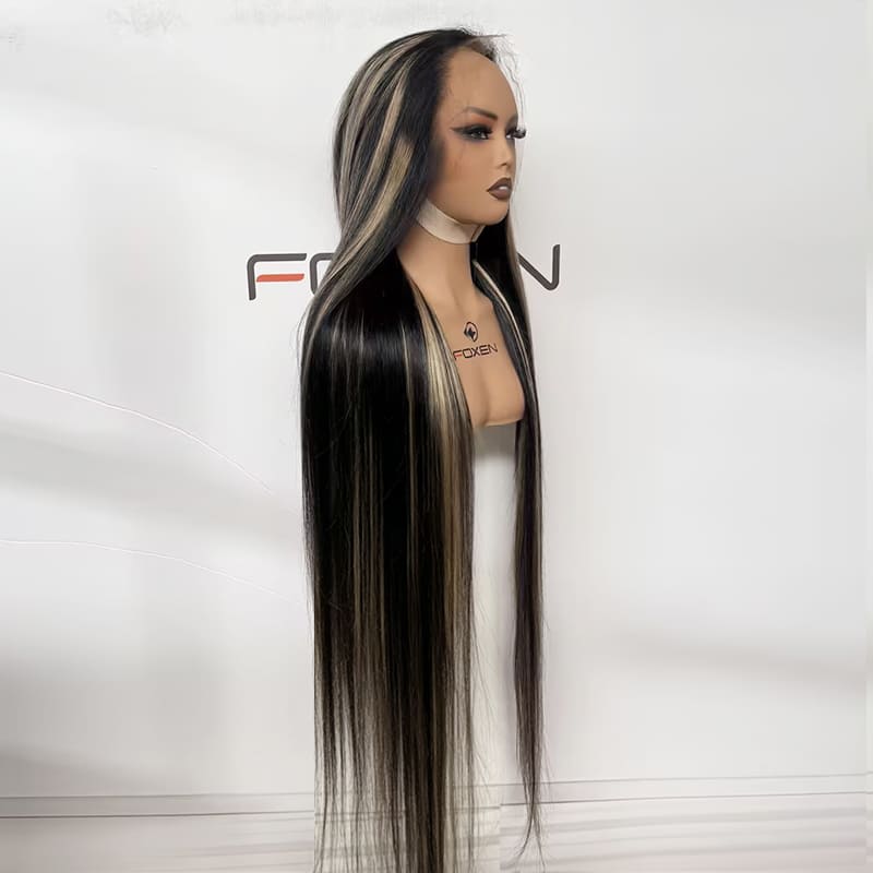 dark brown highlight 40 inch lace front wig