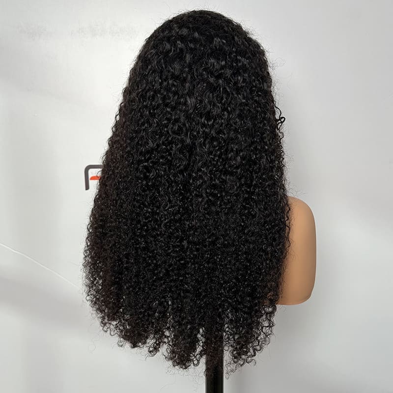 high quality 4x4 lace natural black multi curly human hair wig 26 inch 180% density wholesale