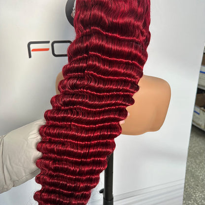 factory made burgundy deep wave lace wigs