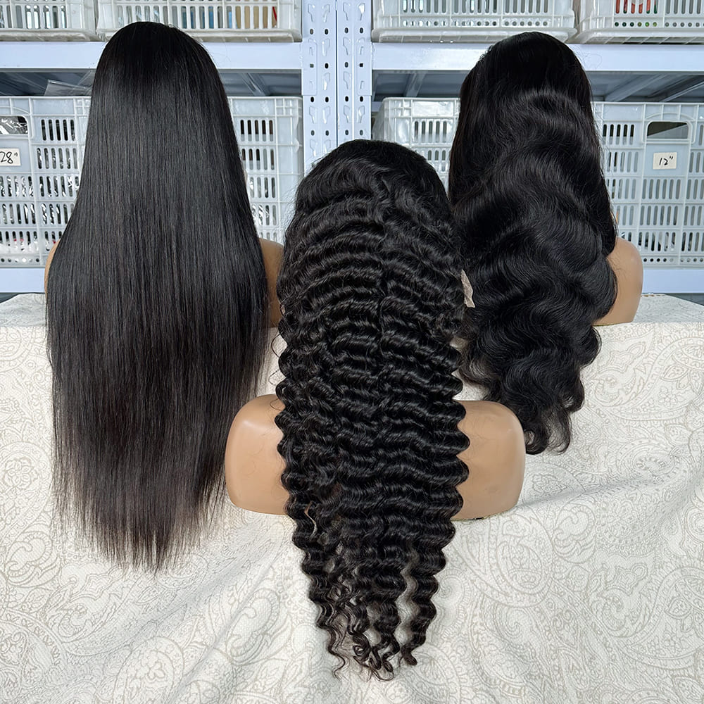 bulk ready 3pcs natural black lace wigs