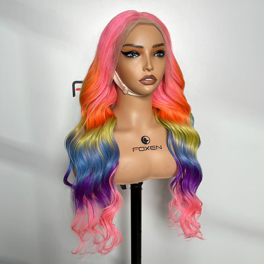 Gradient Rainbow Long Wave Glueless Wigs for Festivals