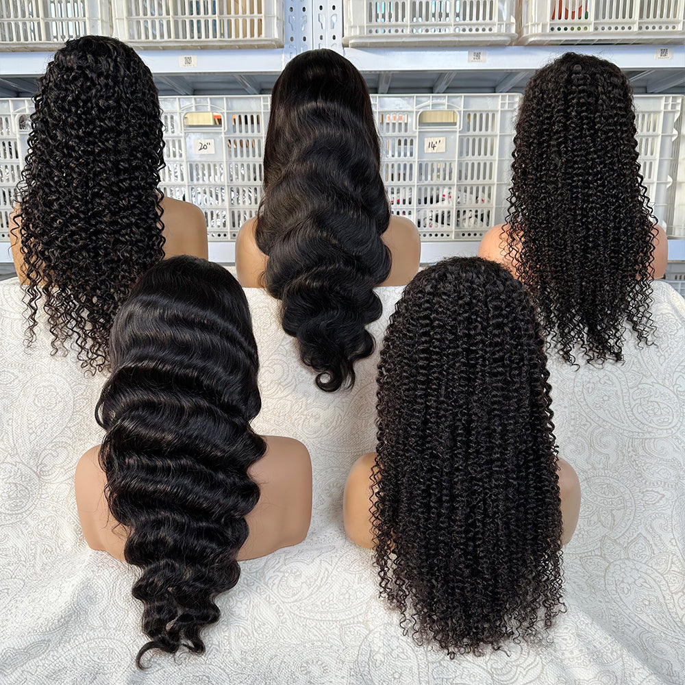 natural black assorted curl lace wigs bulk