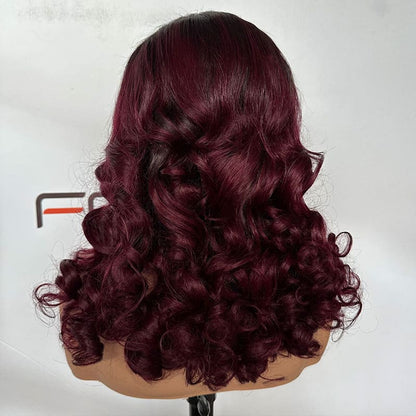 200% density burgundy ombre curly wig