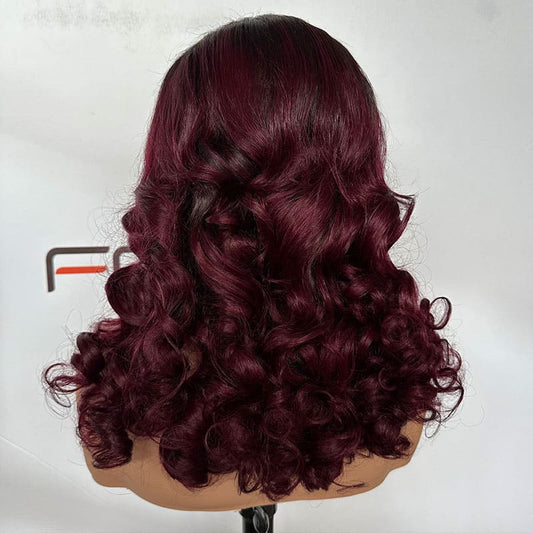 200% density burgundy ombre curly wig