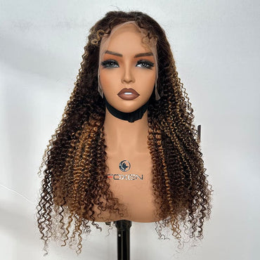 200% density kinky curly wig full voluminous P4 27 ombre human hair