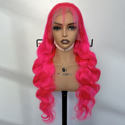 100% human hair pink body wave lace front wig bulk