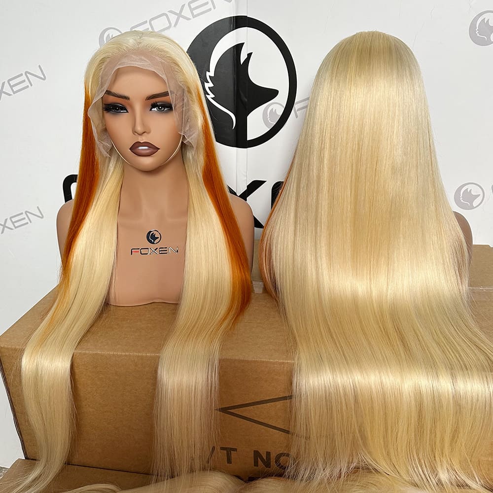 613 ombre color long straight lace front wigs