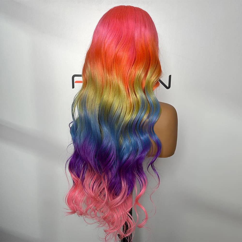 Heat-Resistant Rainbow Long Wave Wigs for Daily & Party Wear