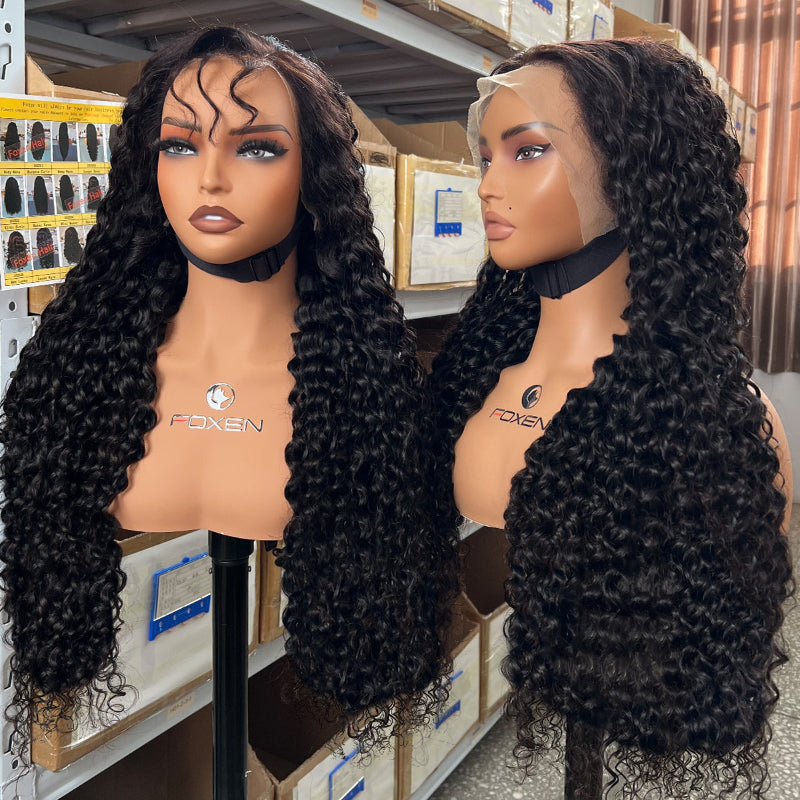 water wave black wigs with side part