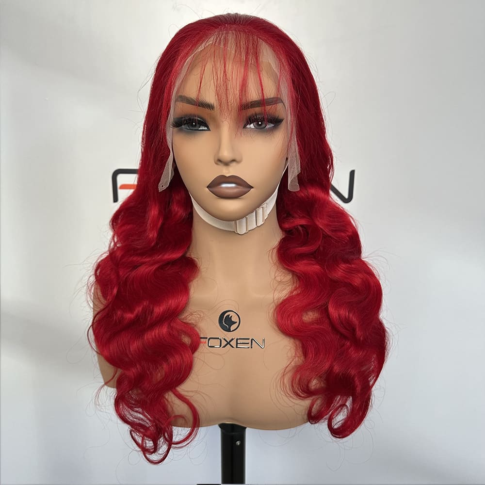 custom-made red body wave wigs for beauty stores