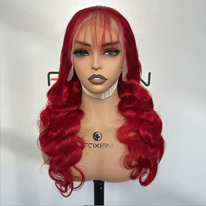 custom-made red body wave wigs for beauty stores