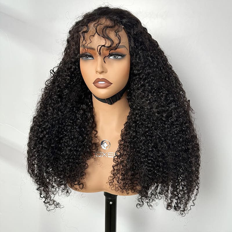 natural looking 4x4 lace natural black multi curly human hair wig 26 inch 180% density wholesale