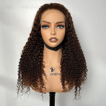 bulk human hair wigs 5x7 HD lace 4# color 22 inch kinky curly