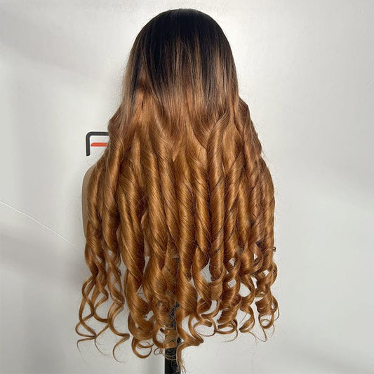 6x6 Closure Custom Black Brown Ombre Bouncy Curly Human Hair Wig Wholesale